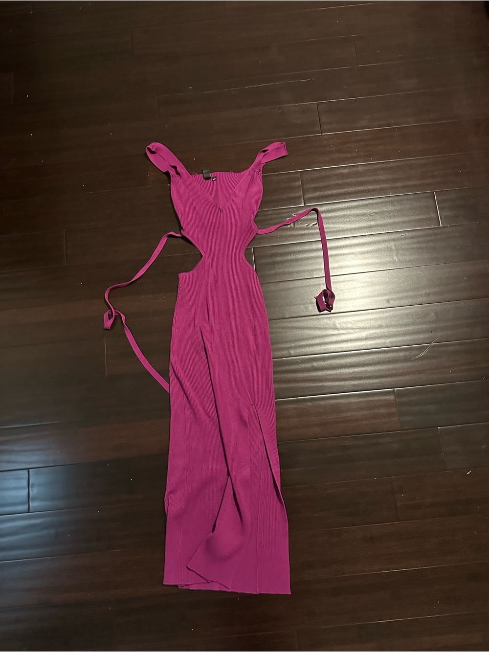 Windsor Fuchsia Ribbed Maxi Dress with Tie Details